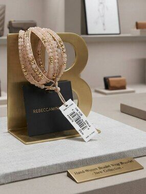 Rebecca Minkoff Gold-Plated Mixed Media Pink Matte & Lustrous Bead Wrap Bracelet